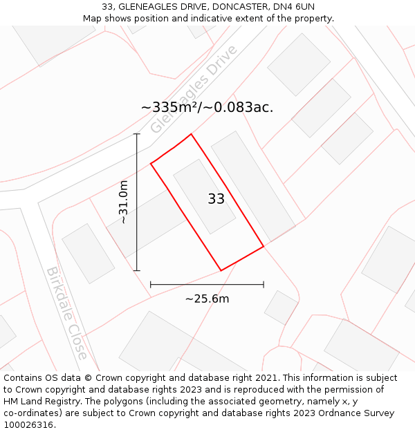 33, GLENEAGLES DRIVE, DONCASTER, DN4 6UN: Plot and title map