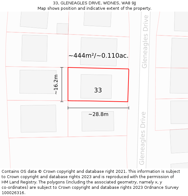 33, GLENEAGLES DRIVE, WIDNES, WA8 9JJ: Plot and title map