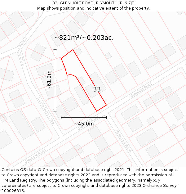 33, GLENHOLT ROAD, PLYMOUTH, PL6 7JB: Plot and title map