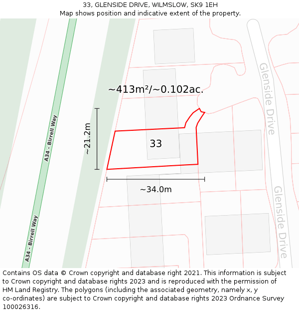 33, GLENSIDE DRIVE, WILMSLOW, SK9 1EH: Plot and title map