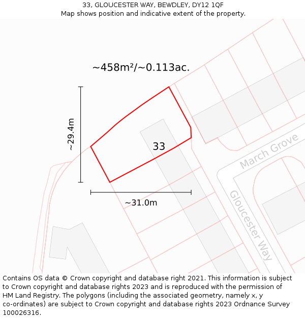 33, GLOUCESTER WAY, BEWDLEY, DY12 1QF: Plot and title map