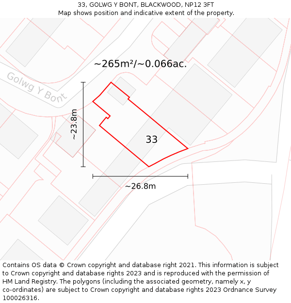 33, GOLWG Y BONT, BLACKWOOD, NP12 3FT: Plot and title map