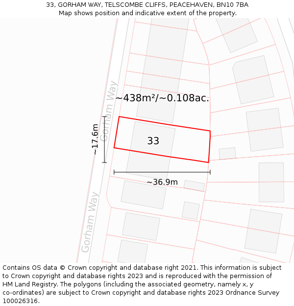 33, GORHAM WAY, TELSCOMBE CLIFFS, PEACEHAVEN, BN10 7BA: Plot and title map