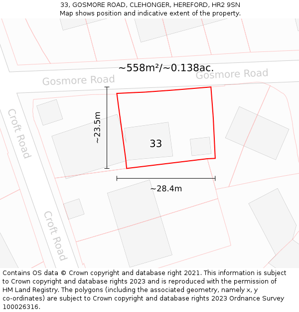 33, GOSMORE ROAD, CLEHONGER, HEREFORD, HR2 9SN: Plot and title map