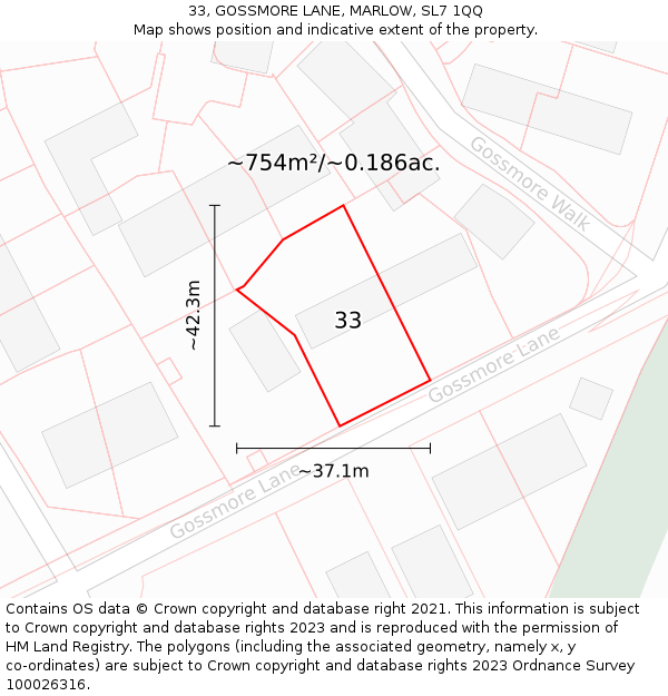 33, GOSSMORE LANE, MARLOW, SL7 1QQ: Plot and title map