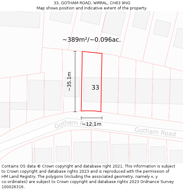 33, GOTHAM ROAD, WIRRAL, CH63 9NG: Plot and title map