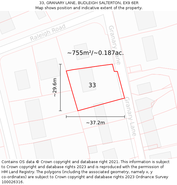 33, GRANARY LANE, BUDLEIGH SALTERTON, EX9 6ER: Plot and title map