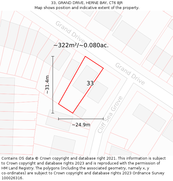 33, GRAND DRIVE, HERNE BAY, CT6 8JR: Plot and title map