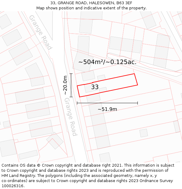 33, GRANGE ROAD, HALESOWEN, B63 3EF: Plot and title map