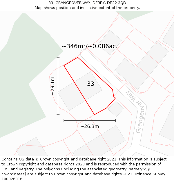 33, GRANGEOVER WAY, DERBY, DE22 3QD: Plot and title map