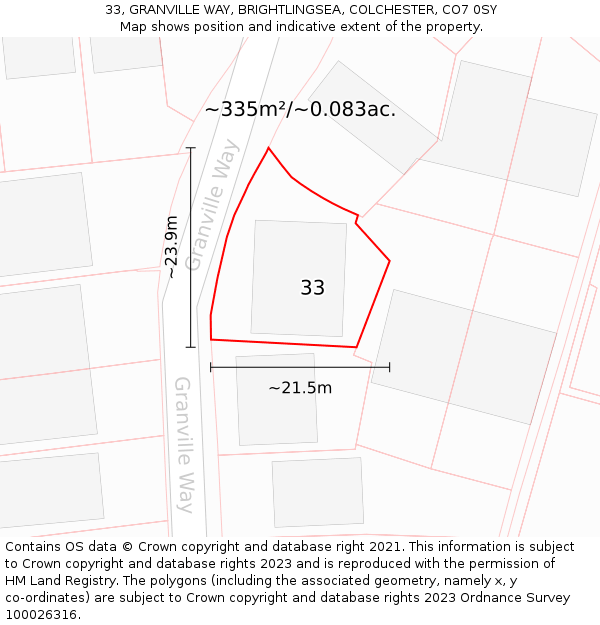 33, GRANVILLE WAY, BRIGHTLINGSEA, COLCHESTER, CO7 0SY: Plot and title map