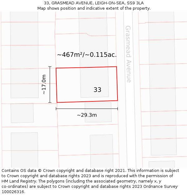 33, GRASMEAD AVENUE, LEIGH-ON-SEA, SS9 3LA: Plot and title map