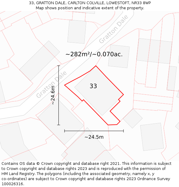 33, GRATTON DALE, CARLTON COLVILLE, LOWESTOFT, NR33 8WP: Plot and title map