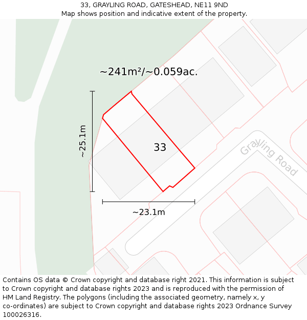 33, GRAYLING ROAD, GATESHEAD, NE11 9ND: Plot and title map