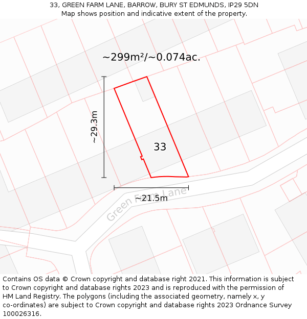 33, GREEN FARM LANE, BARROW, BURY ST EDMUNDS, IP29 5DN: Plot and title map