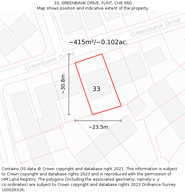 33, GREENBANK DRIVE, FLINT, CH6 5RG: Plot and title map