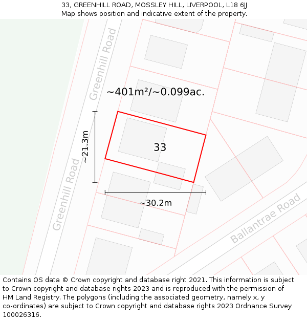 33, GREENHILL ROAD, MOSSLEY HILL, LIVERPOOL, L18 6JJ: Plot and title map