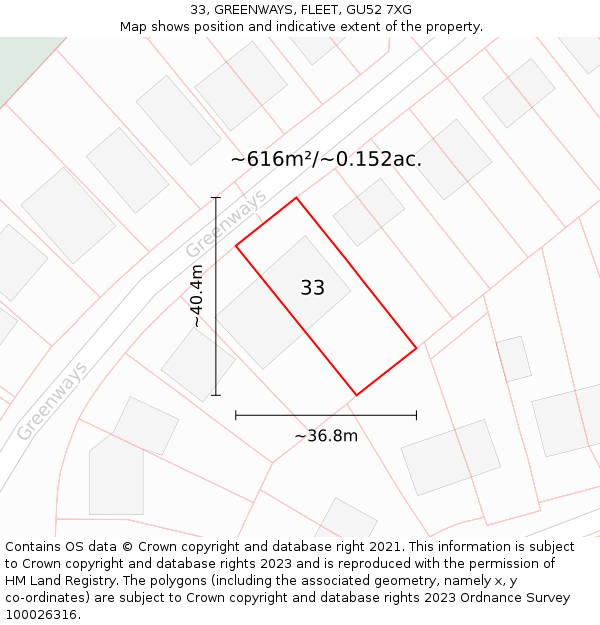 33, GREENWAYS, FLEET, GU52 7XG: Plot and title map