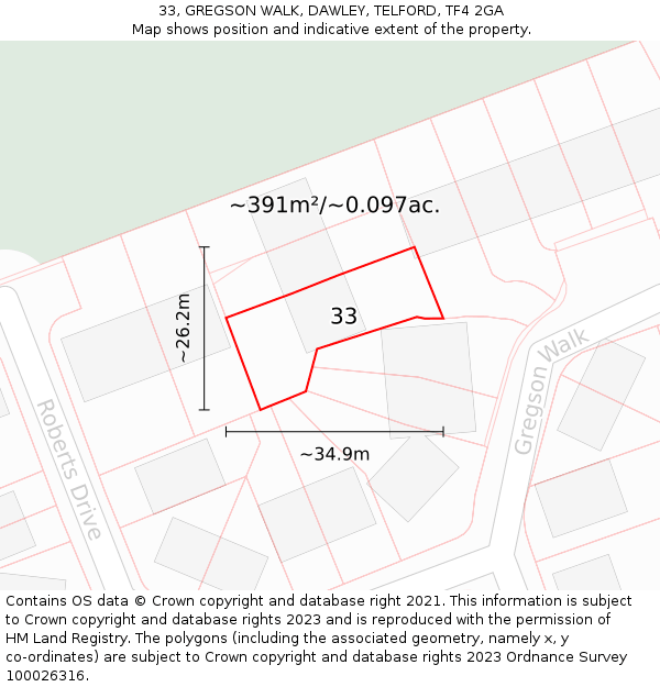 33, GREGSON WALK, DAWLEY, TELFORD, TF4 2GA: Plot and title map