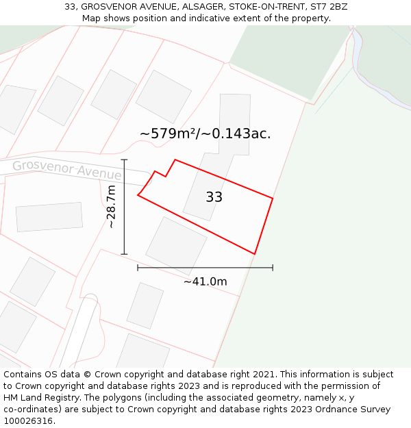 33, GROSVENOR AVENUE, ALSAGER, STOKE-ON-TRENT, ST7 2BZ: Plot and title map