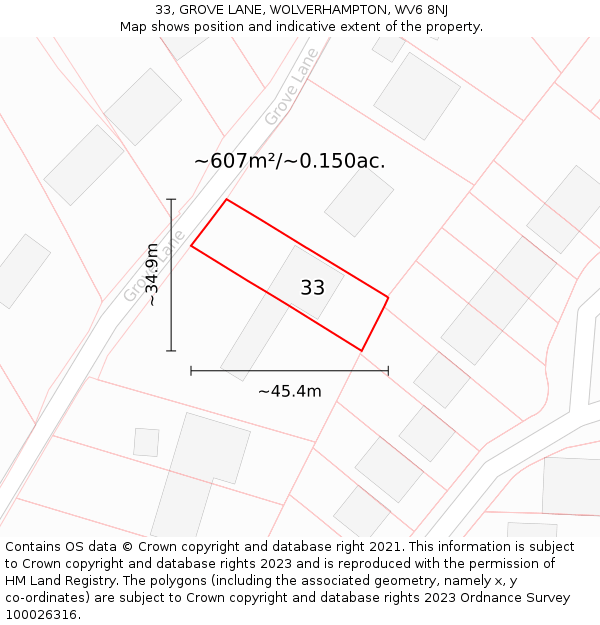 33, GROVE LANE, WOLVERHAMPTON, WV6 8NJ: Plot and title map