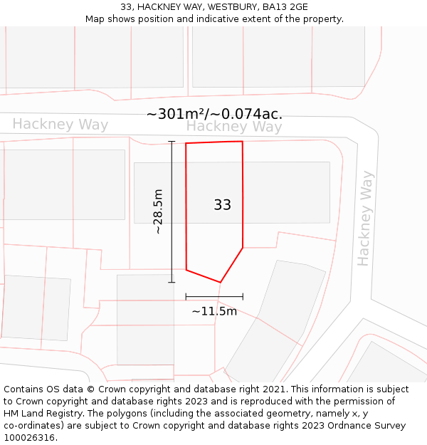 33, HACKNEY WAY, WESTBURY, BA13 2GE: Plot and title map