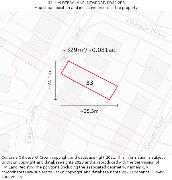 33, HALBERRY LANE, NEWPORT, PO30 2ER: Plot and title map