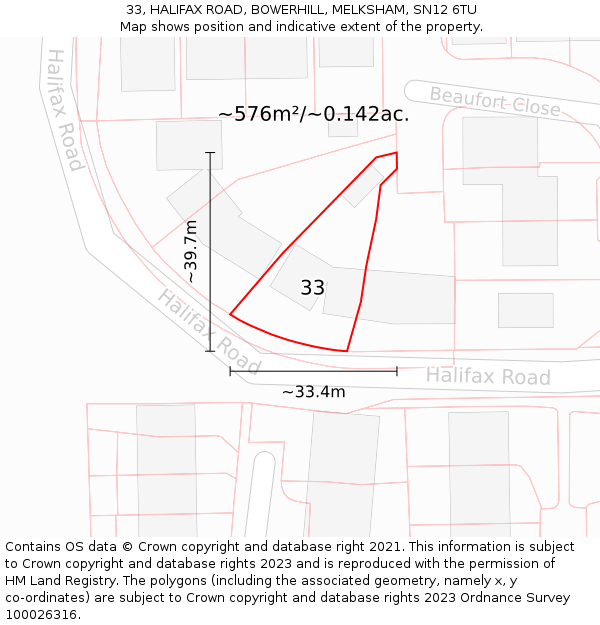 33, HALIFAX ROAD, BOWERHILL, MELKSHAM, SN12 6TU: Plot and title map