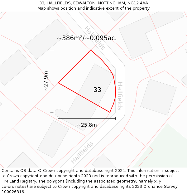 33, HALLFIELDS, EDWALTON, NOTTINGHAM, NG12 4AA: Plot and title map