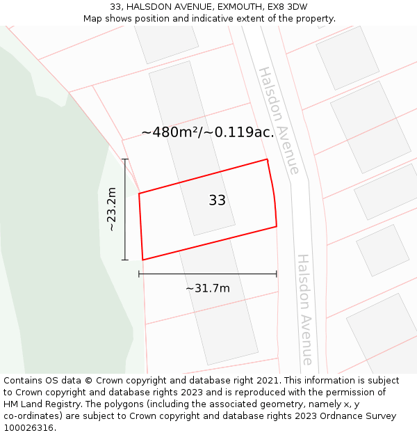 33, HALSDON AVENUE, EXMOUTH, EX8 3DW: Plot and title map