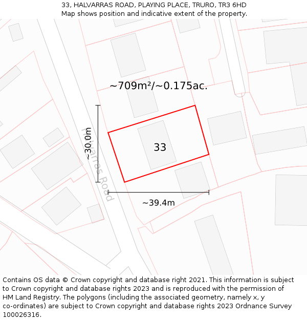 33, HALVARRAS ROAD, PLAYING PLACE, TRURO, TR3 6HD: Plot and title map