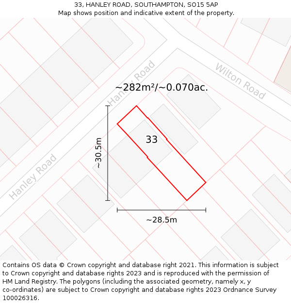 33, HANLEY ROAD, SOUTHAMPTON, SO15 5AP: Plot and title map