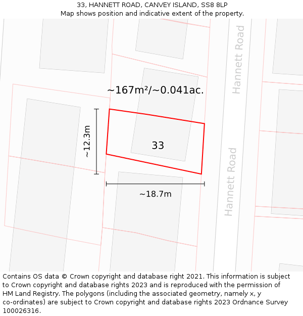 33, HANNETT ROAD, CANVEY ISLAND, SS8 8LP: Plot and title map