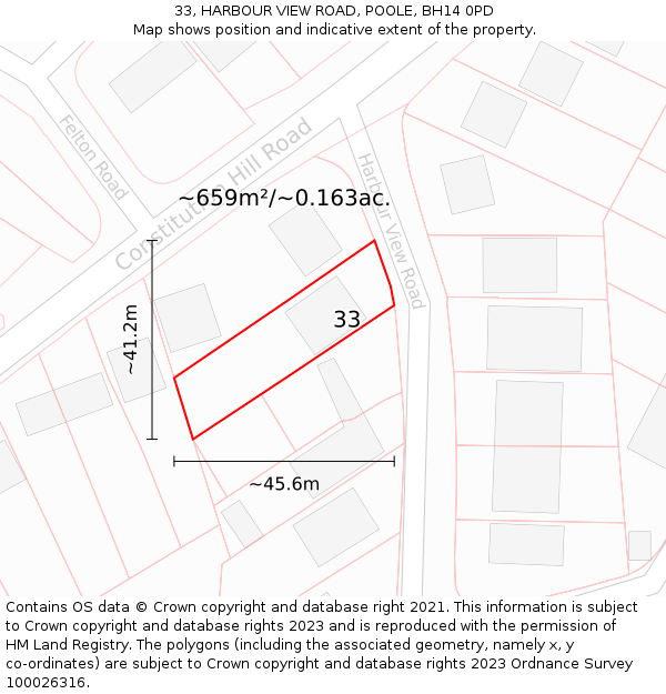 33, HARBOUR VIEW ROAD, POOLE, BH14 0PD: Plot and title map