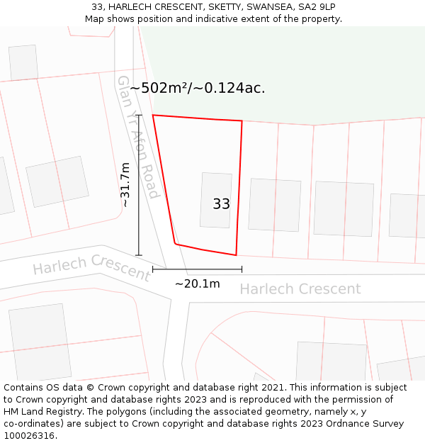 33, HARLECH CRESCENT, SKETTY, SWANSEA, SA2 9LP: Plot and title map