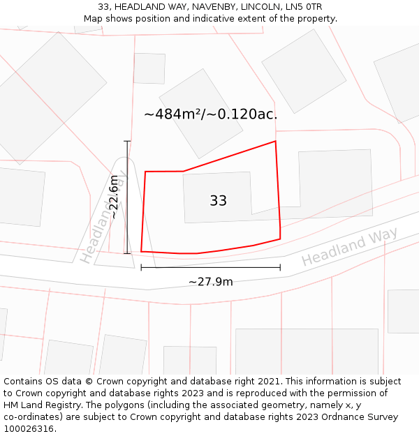 33, HEADLAND WAY, NAVENBY, LINCOLN, LN5 0TR: Plot and title map