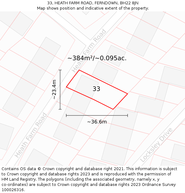 33, HEATH FARM ROAD, FERNDOWN, BH22 8JN: Plot and title map