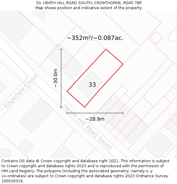 33, HEATH HILL ROAD SOUTH, CROWTHORNE, RG45 7BP: Plot and title map
