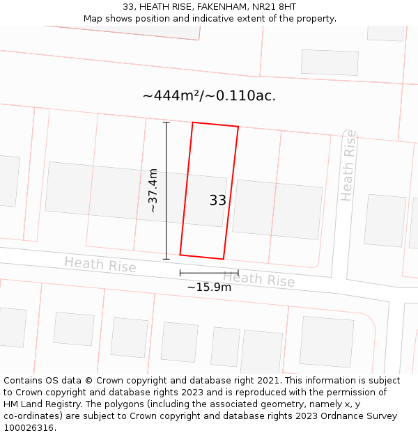33, HEATH RISE, FAKENHAM, NR21 8HT: Plot and title map