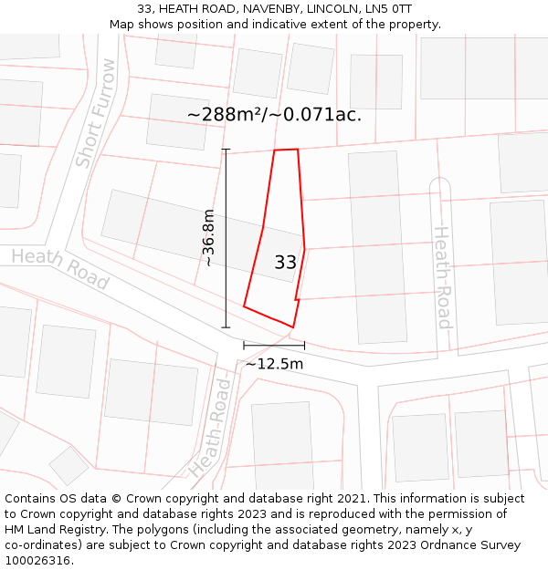 33, HEATH ROAD, NAVENBY, LINCOLN, LN5 0TT: Plot and title map