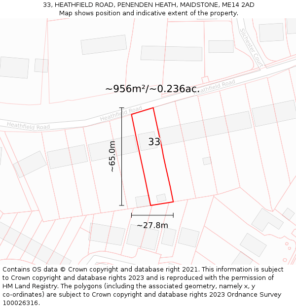 33, HEATHFIELD ROAD, PENENDEN HEATH, MAIDSTONE, ME14 2AD: Plot and title map