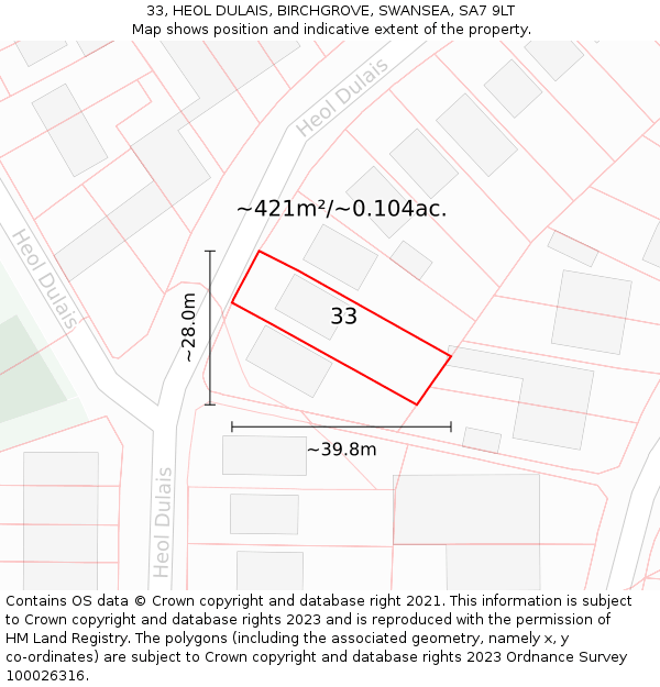 33, HEOL DULAIS, BIRCHGROVE, SWANSEA, SA7 9LT: Plot and title map