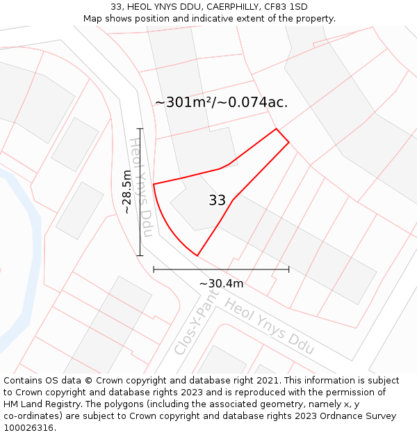 33, HEOL YNYS DDU, CAERPHILLY, CF83 1SD: Plot and title map