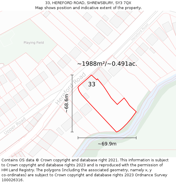 33, HEREFORD ROAD, SHREWSBURY, SY3 7QX: Plot and title map