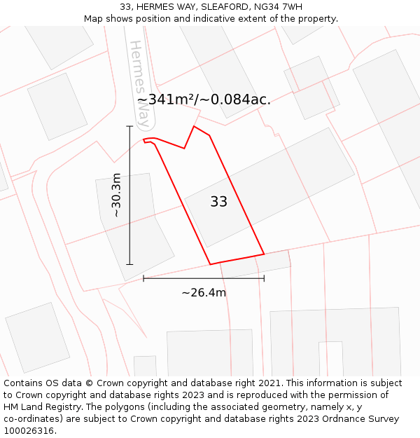 33, HERMES WAY, SLEAFORD, NG34 7WH: Plot and title map