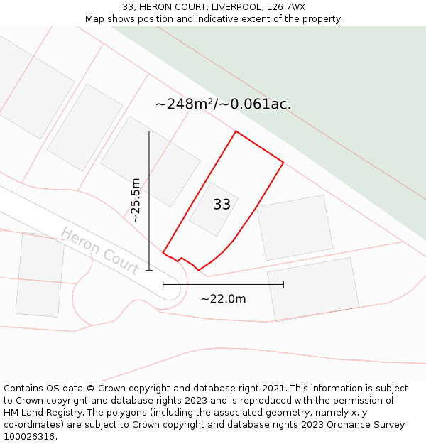 33, HERON COURT, LIVERPOOL, L26 7WX: Plot and title map