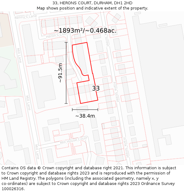 33, HERONS COURT, DURHAM, DH1 2HD: Plot and title map