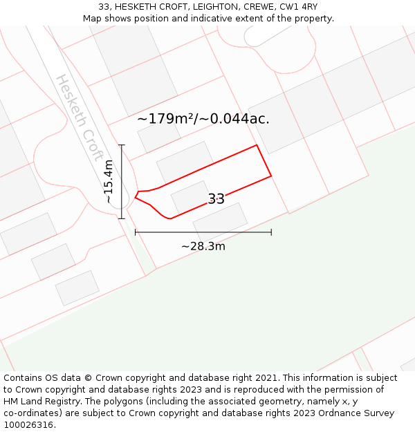 33, HESKETH CROFT, LEIGHTON, CREWE, CW1 4RY: Plot and title map