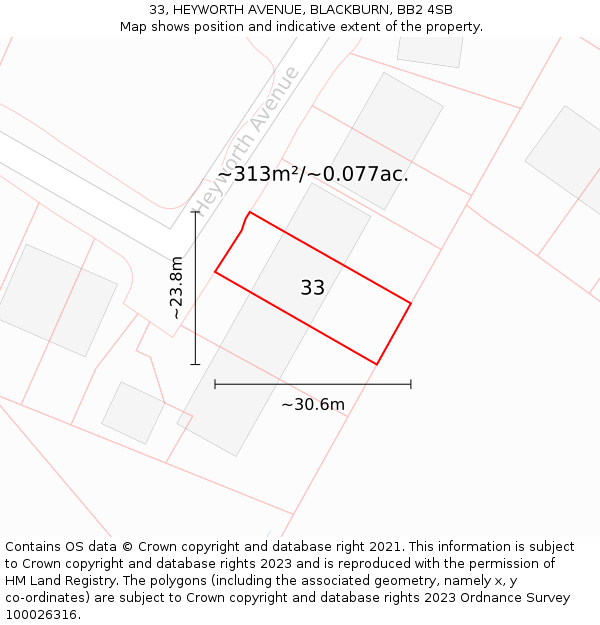 33, HEYWORTH AVENUE, BLACKBURN, BB2 4SB: Plot and title map