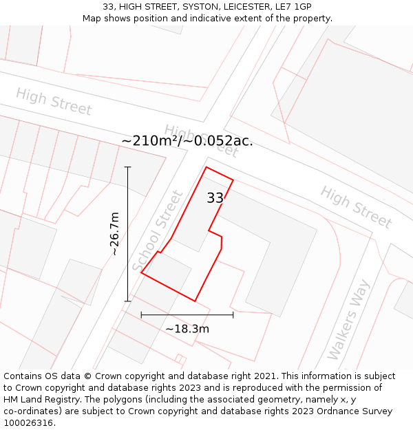 33, HIGH STREET, SYSTON, LEICESTER, LE7 1GP: Plot and title map